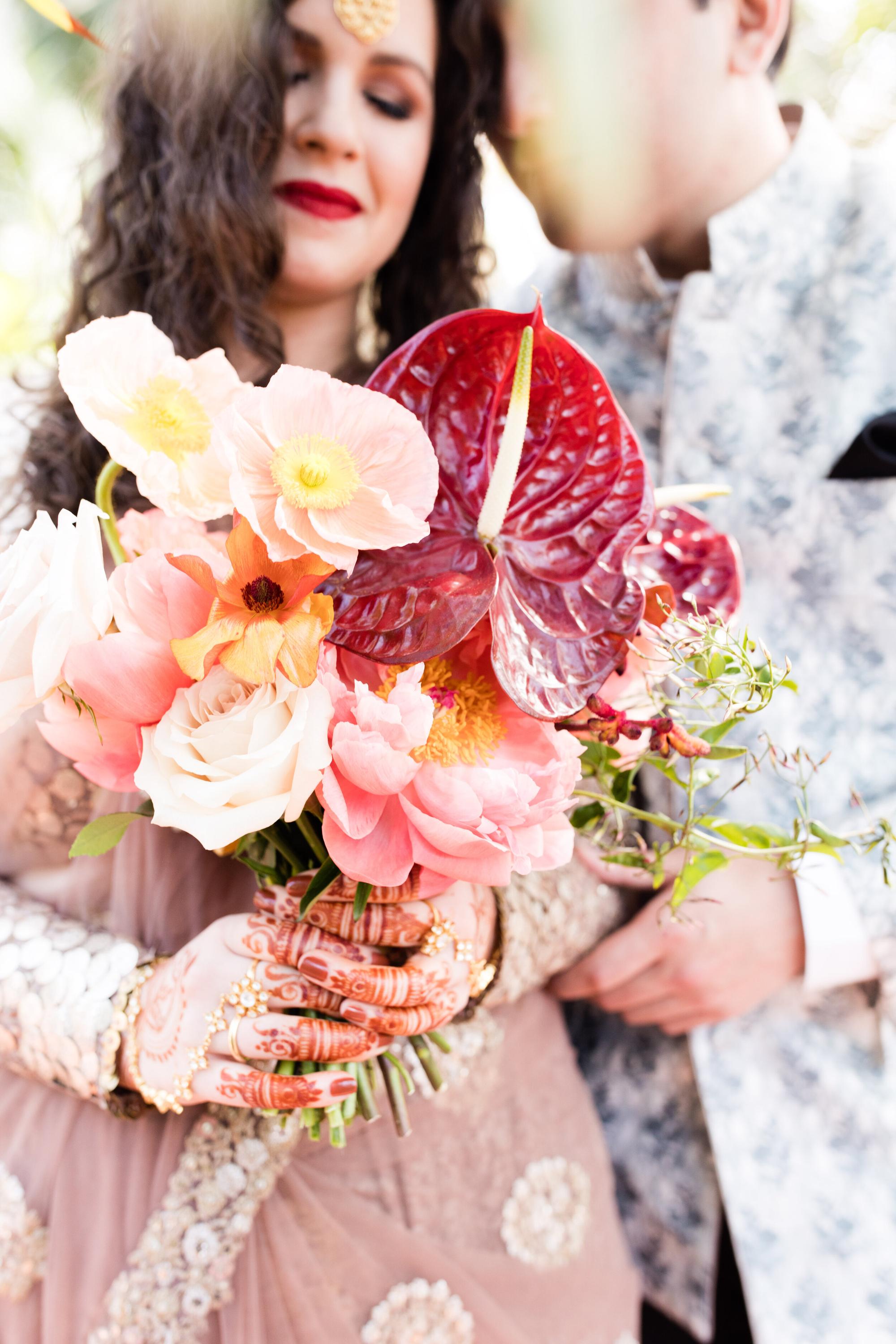 Poppies and Anthurium, the color of a Sari