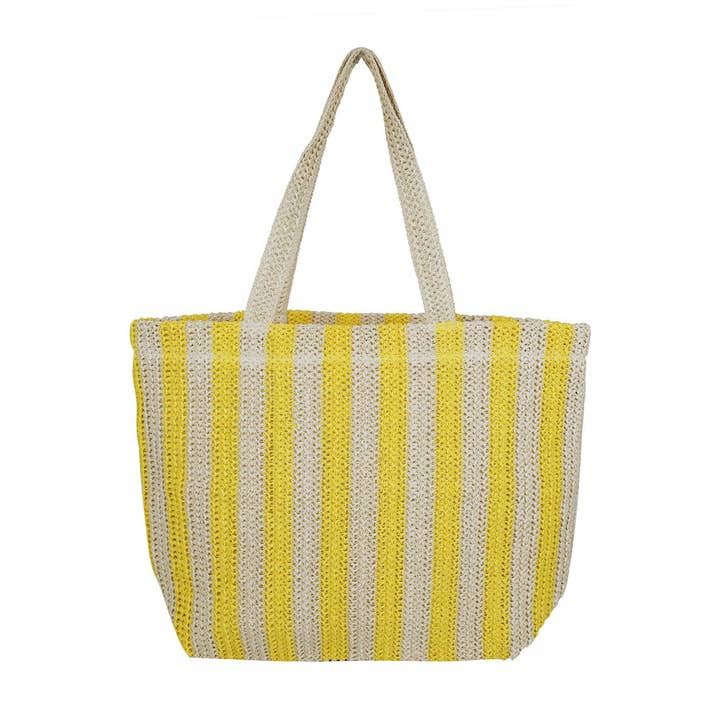 Striped Color Straw Crochet Tote Bag