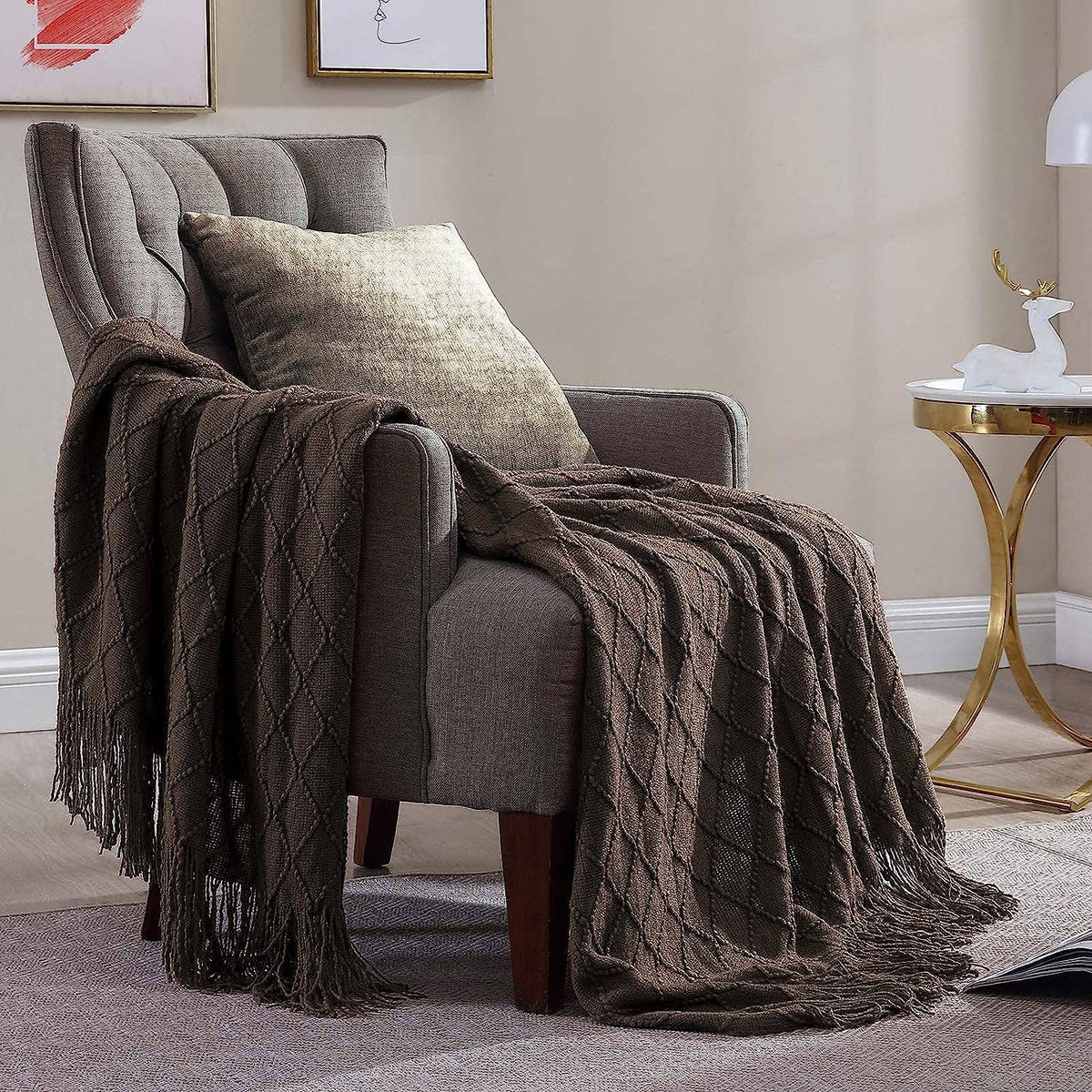 Knitted Throw Blanket, Soft and Cozy Throw Blanket 50x60": White