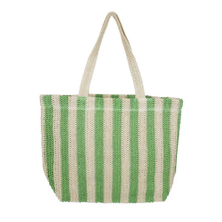 Striped Color Straw Crochet Tote Bag