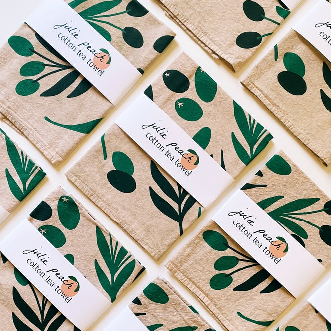 Olive Toss On Camel 20" Tea Towel - 100% Cotton