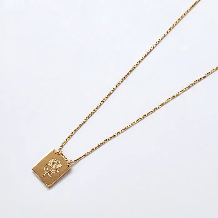 14k Gold Filled Rose Flower Bar Charm/Pendant Necklace