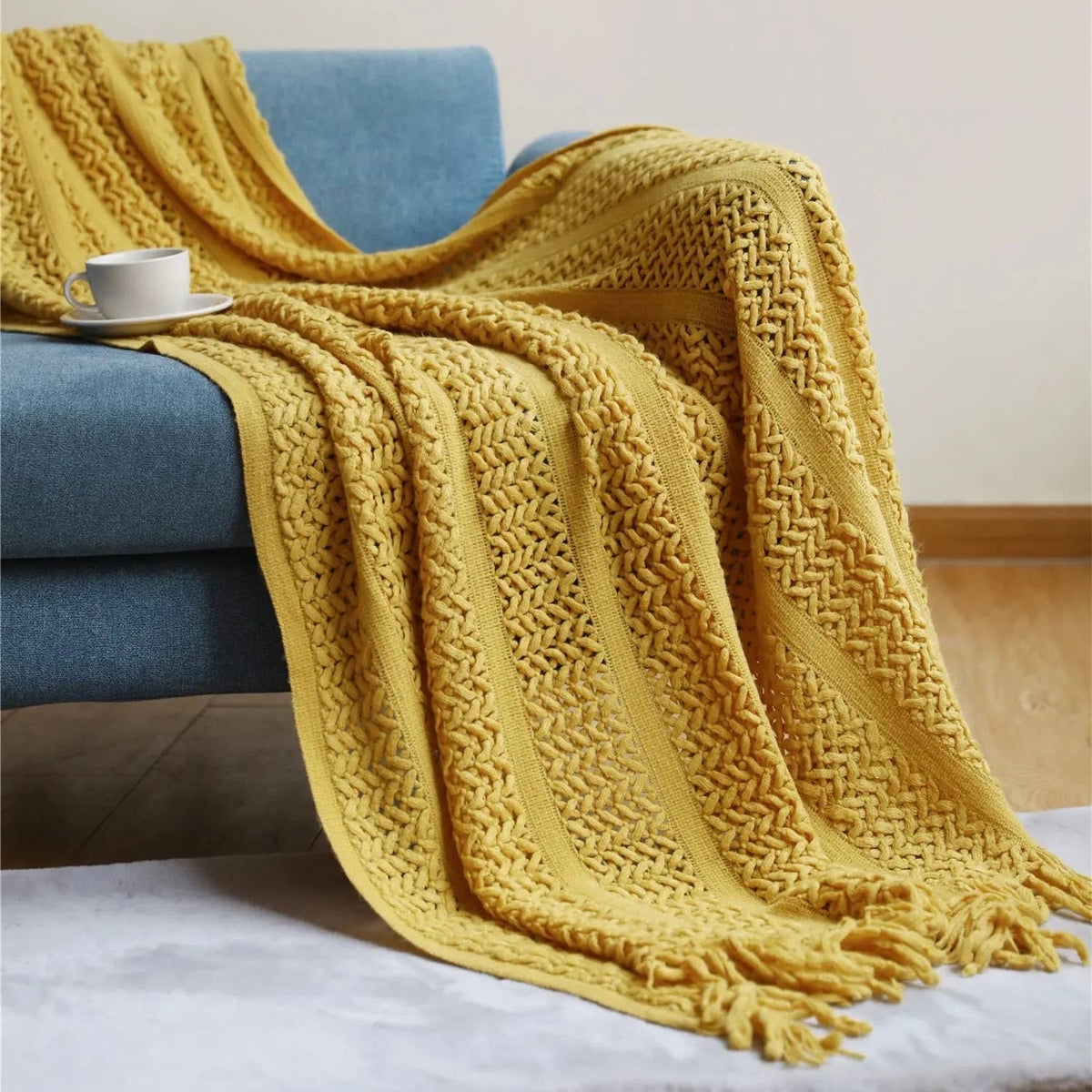 Yellow Chunky Knit Throw Blanket, Soft and Cozy 50x60 Inch : Yellow