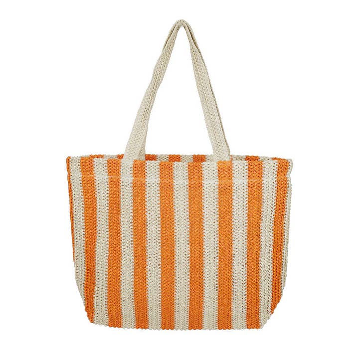Striped Color Straw Crochet Tote Bag