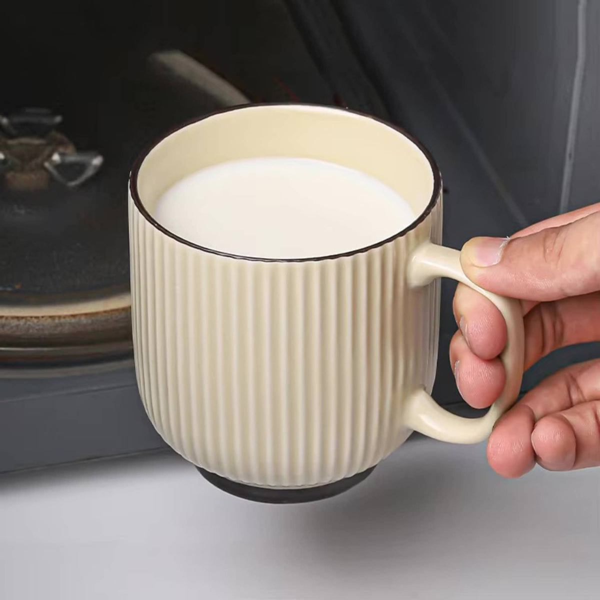 Coffee Mug with Striped Modern Vintage Nordic Style-12 oz : Green