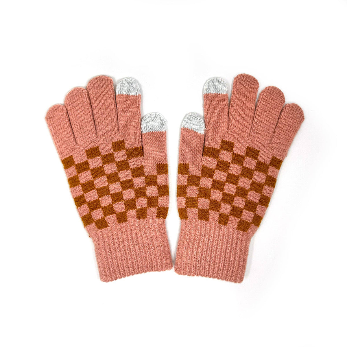 Cameron Checkerboard Touchscreen Gloves – Unisex Style: Dark Salmon