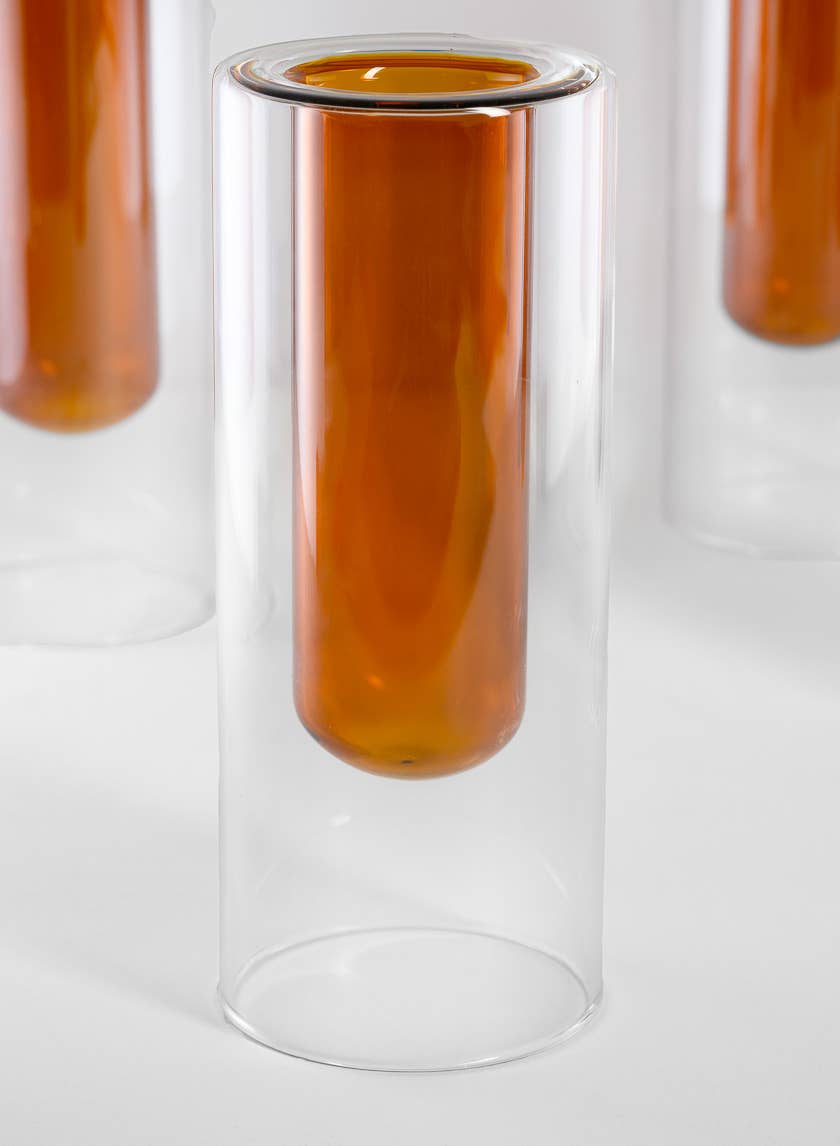 6.25in Tall Amber Pasteur Dual Tone Small Tube Glass Vase