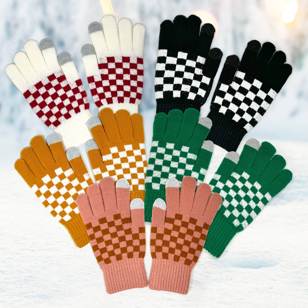 Cameron Checkerboard Touchscreen Gloves – Unisex Style: Green