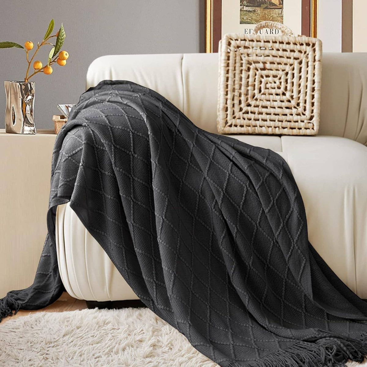 Knitted Throw Blanket, Soft and Cozy Throw Blanket 50x60": Gray