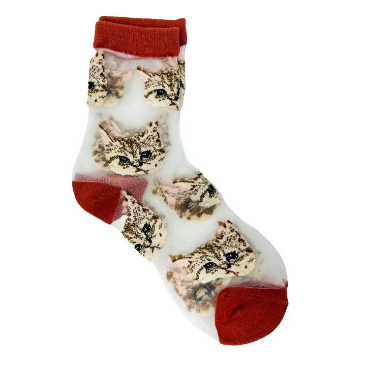 Cat Mesh Socks - Salmon