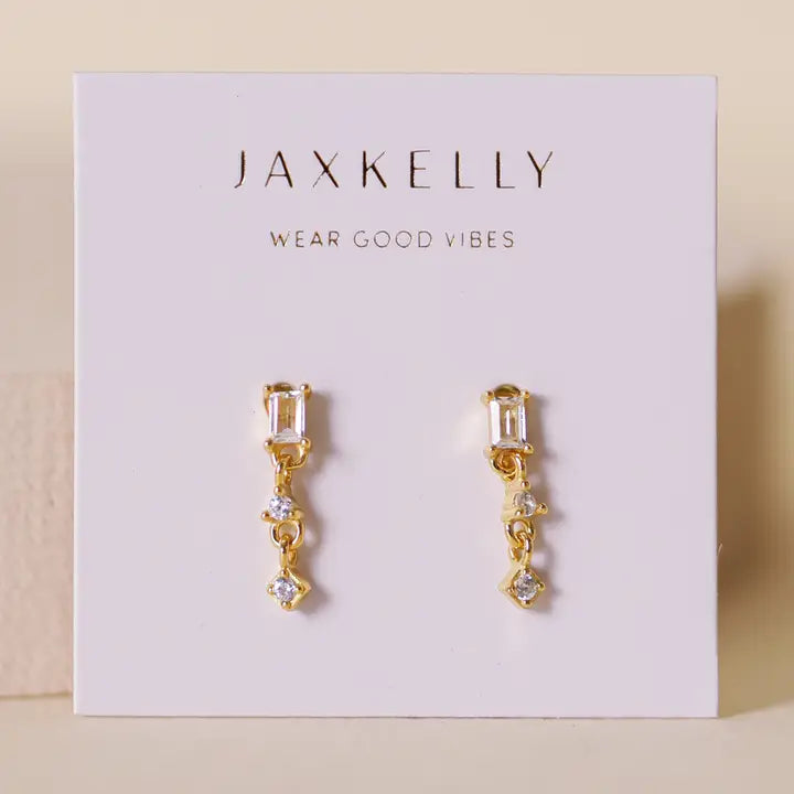 Mini Baguette Drop Earrings - White