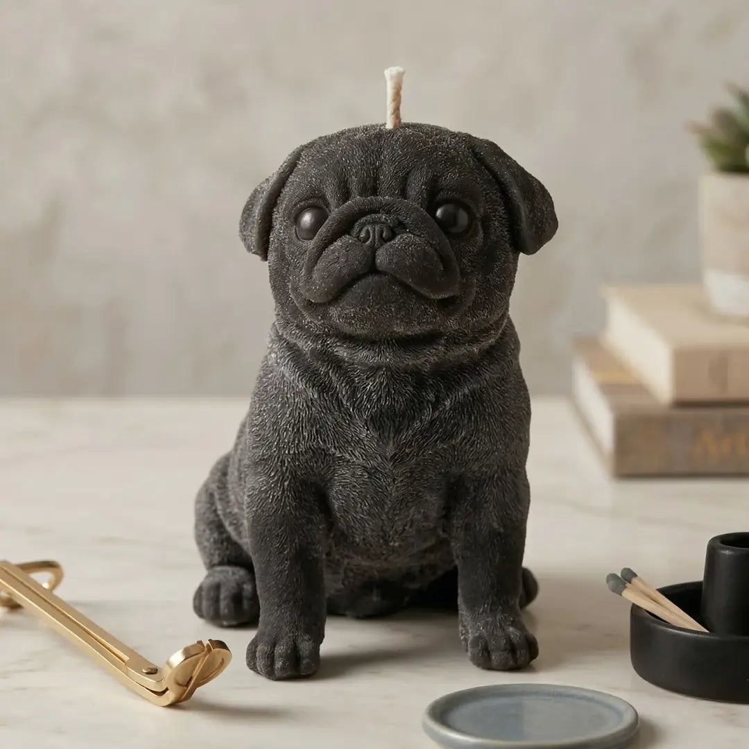 Pug Puppy Candle Black