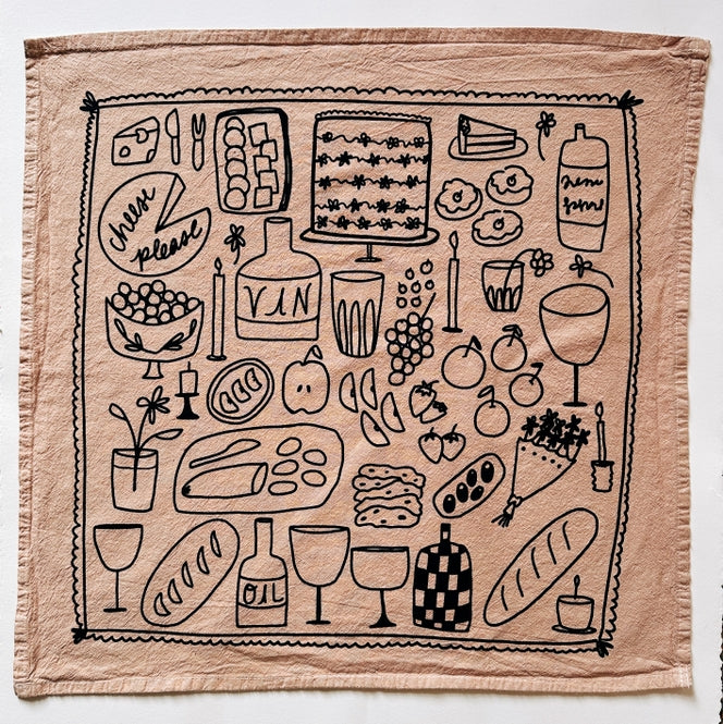 Picnic On Taupe Tea Towel - 100% Cotton