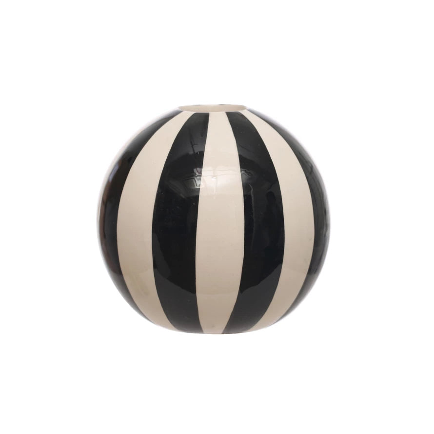 4" Stoneware Ball Vase w/ Stripes