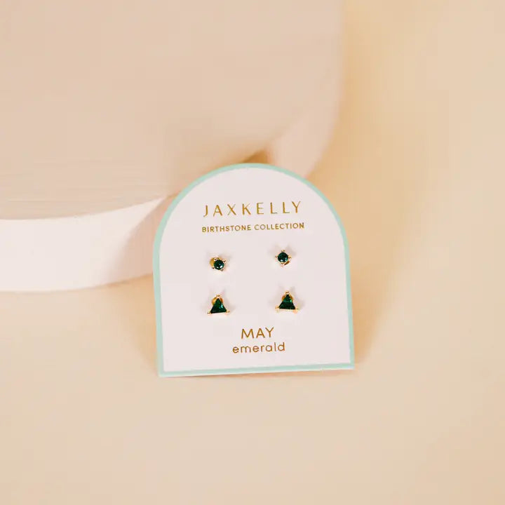 May Birthstone Stud Earring Set