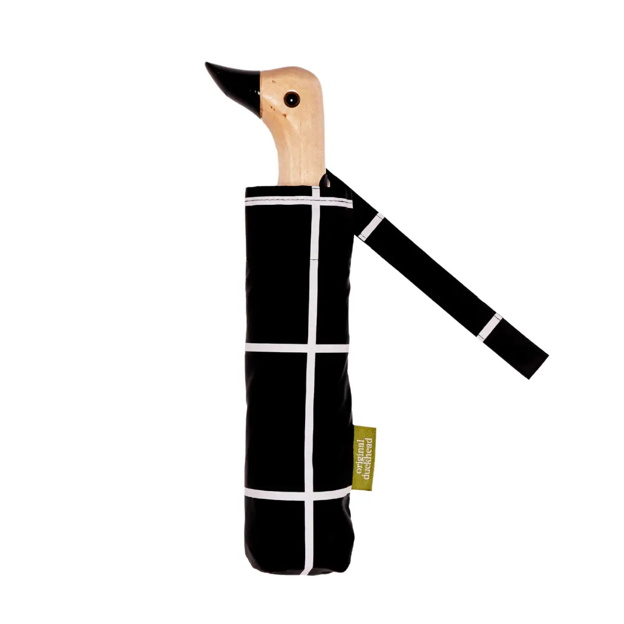 Black Grid Compact Eco-Friendly Duck Umbrella