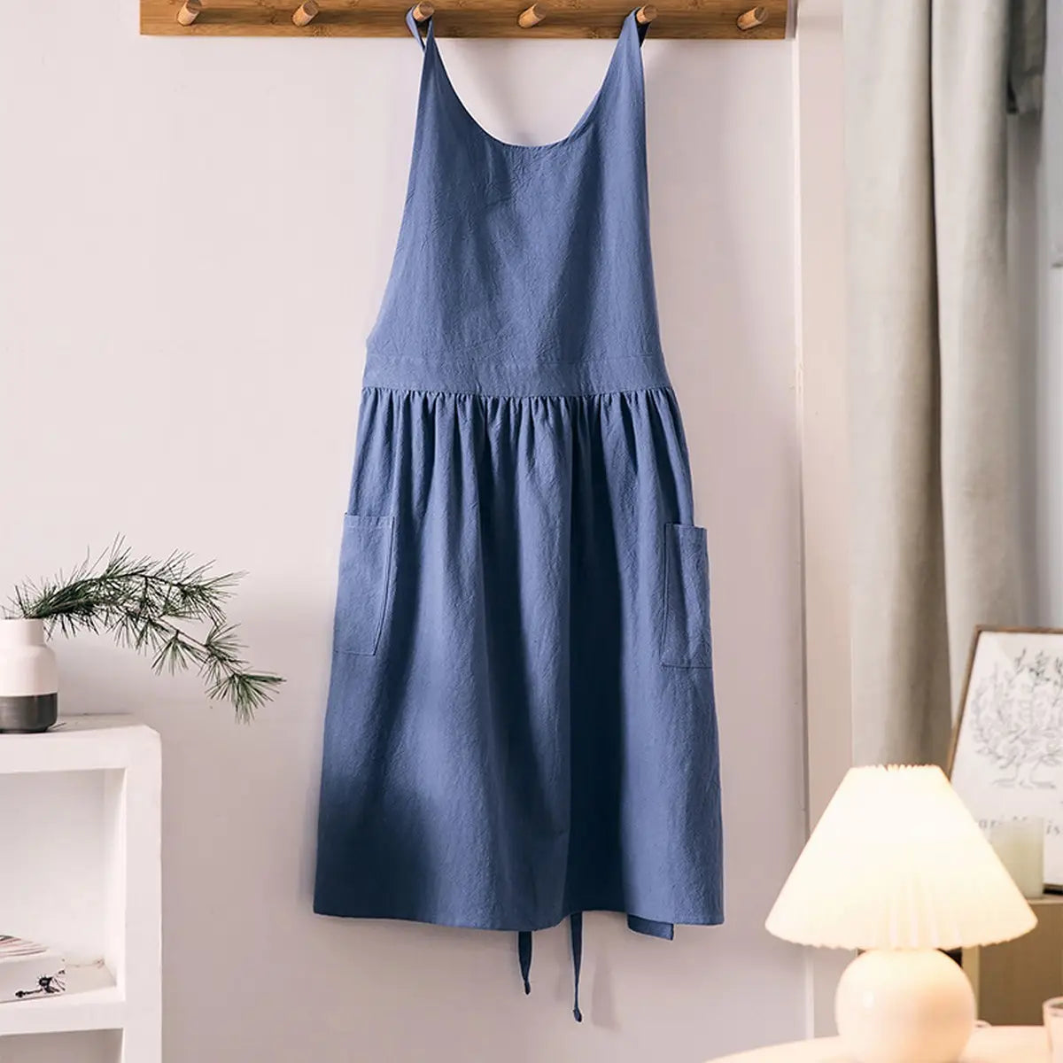 Linen Household Kitchen Apron Light Blue