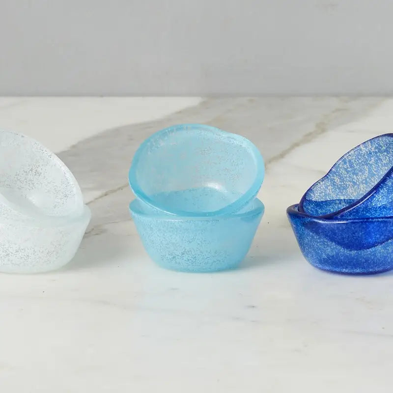 Glass Pinch Pots, Set of 6 Blue Tones
