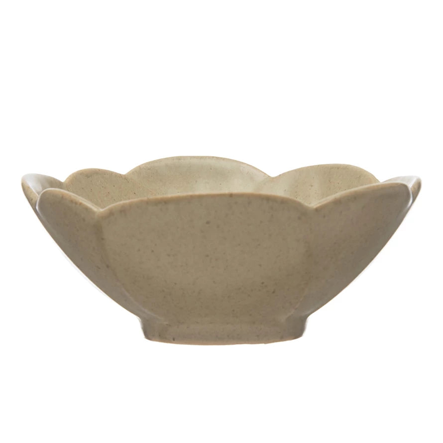 Debossed Stoneware Flower Shaped Bowl, Reactive Glaze