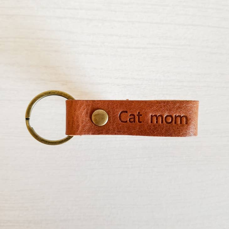 Cat Mom Leather Keychain