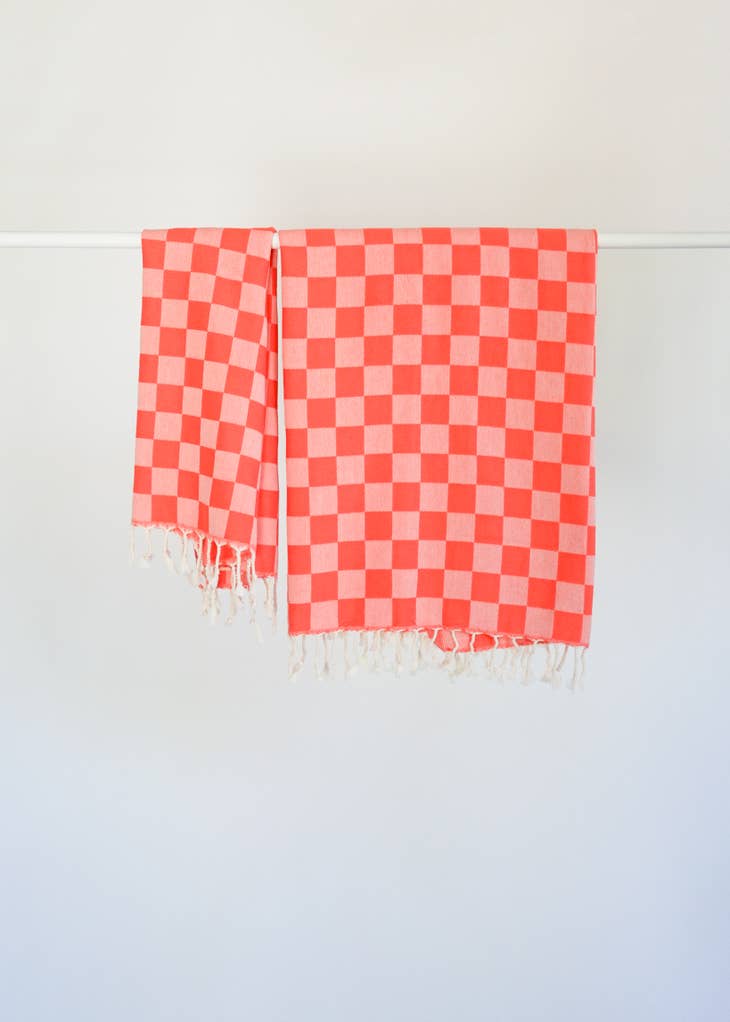 Coral Check Turkish Bath Towel