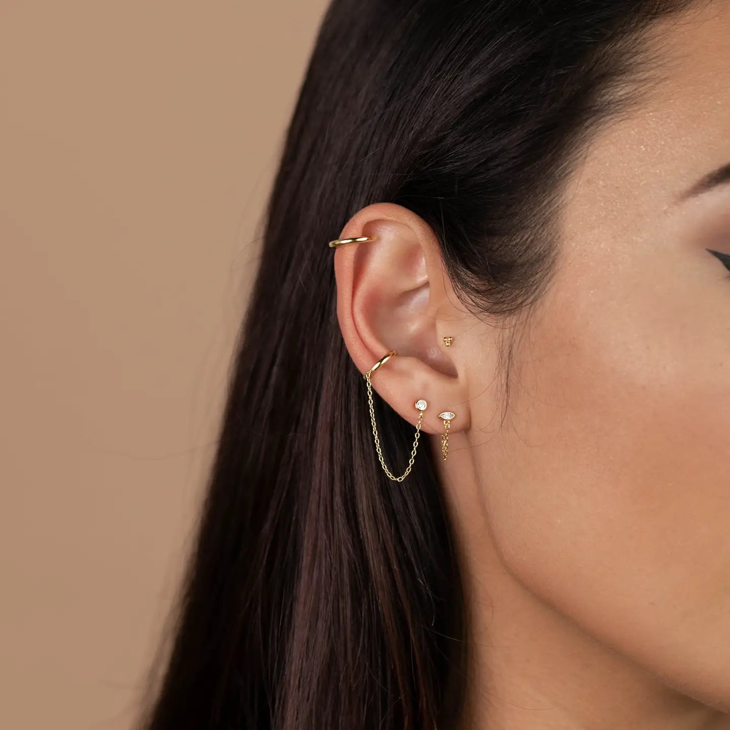 Chain Huggie - Stud - Gold Earrings