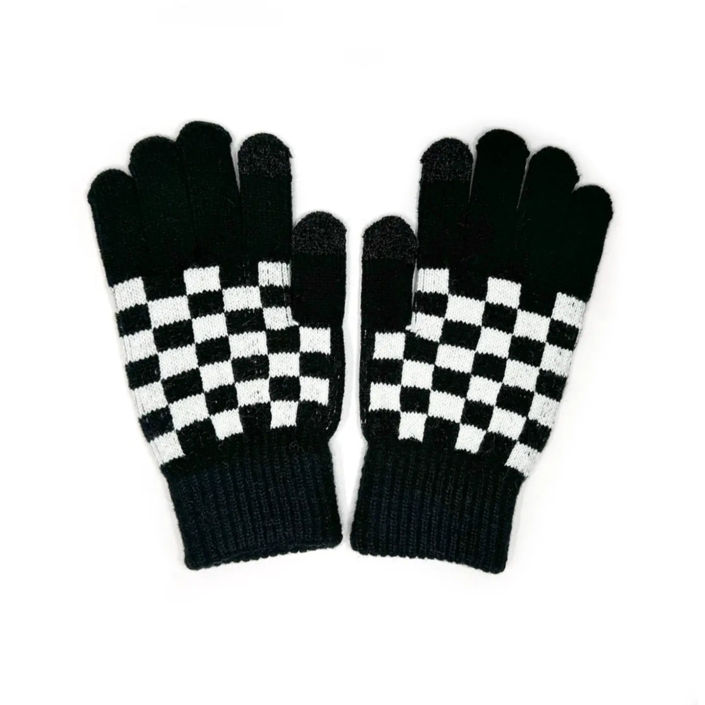 Checkerboard Touchscreen Unisex Gloves Black