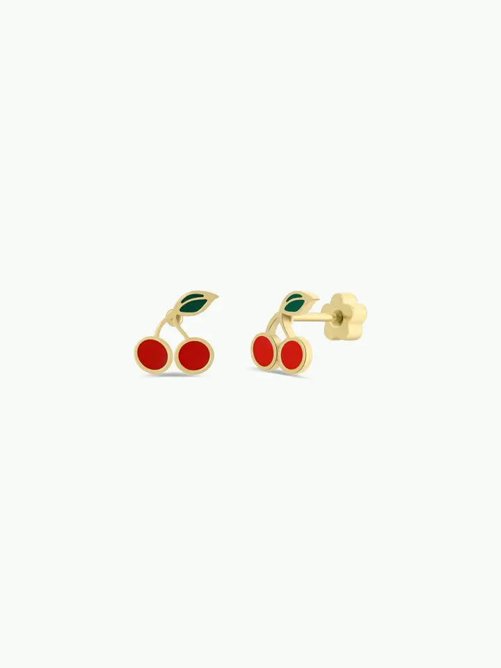 Enamel Flat Back Kids Earrings Cherry