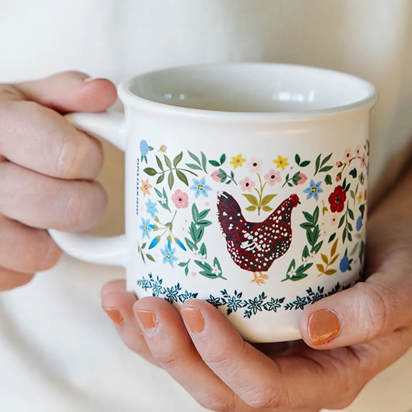 Chickens Folk Floral Mug