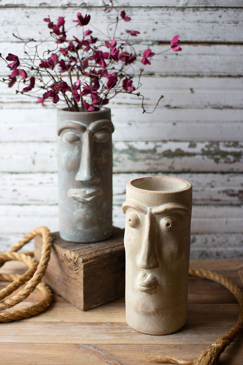 Tan Clay Face Vase