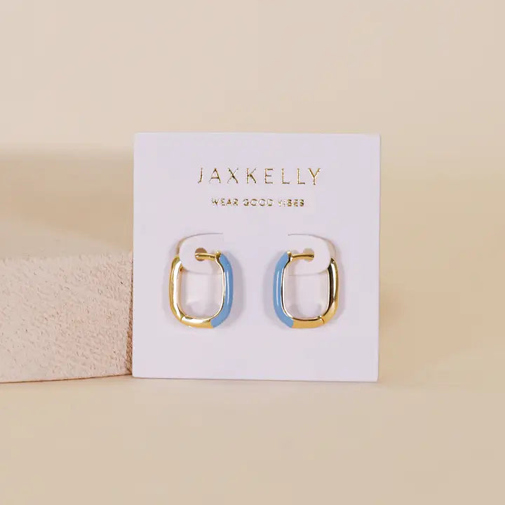 Color Dipped Rectangle Hoop Earrings - Bermuda Blue Enamel