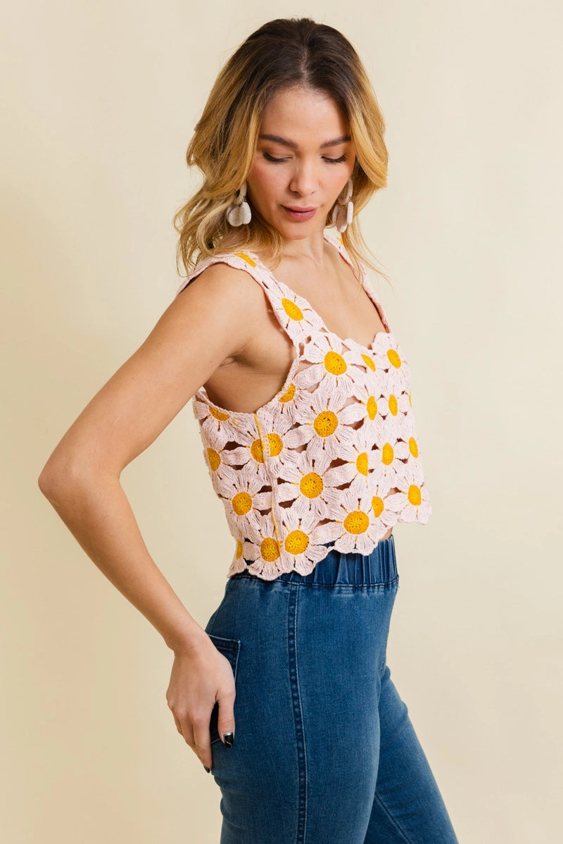 Cute Daisy Crochet Crop Top - Natural