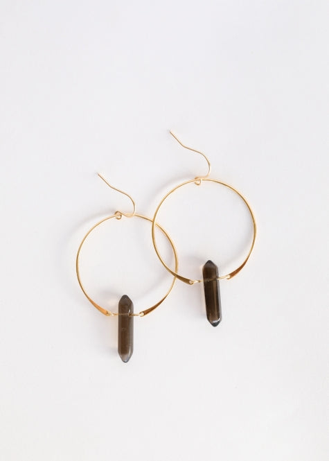 Hoops- Smoky Quartz - Gold Earrings