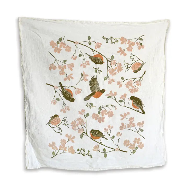 Early Bird Kitchen Tea Towel with Robins