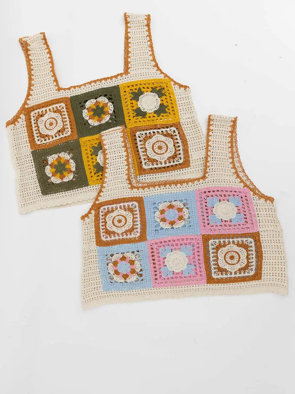 Embroidered Floral Mosaic Crochet Top