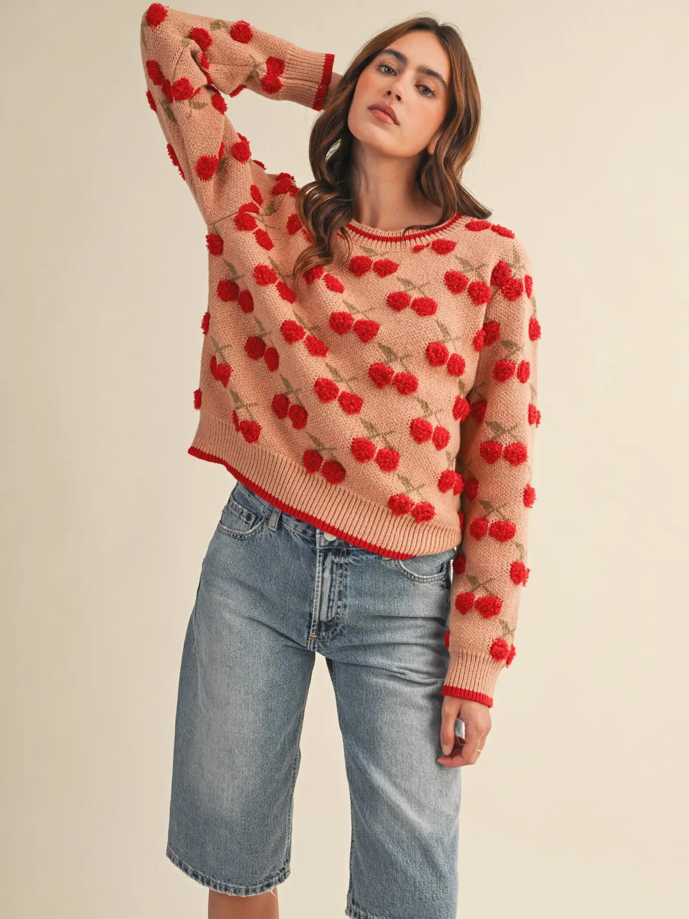 Fuzzy Cherry Sweater Salmon