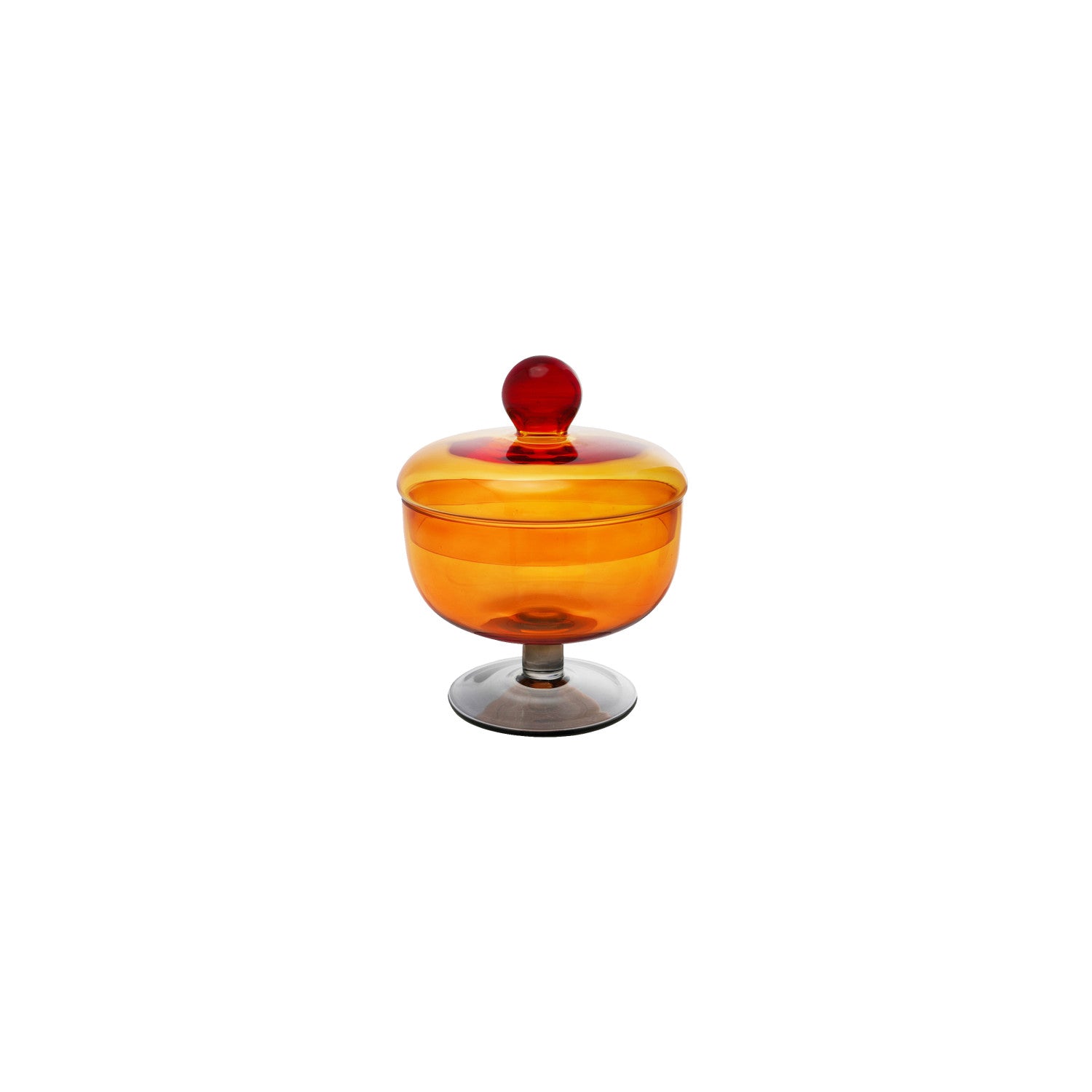 Glass Footed Jar with Lid, Amber Color & Green
