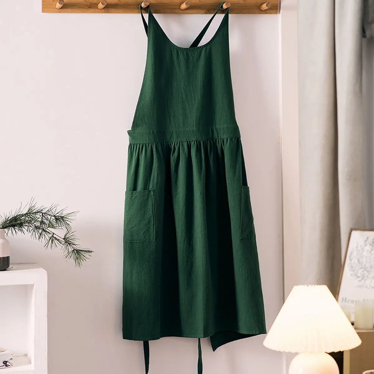 Linen Household Kitchen Apron Light Green