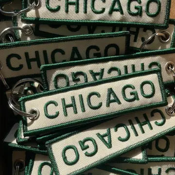 Chicago Embroidered Keychain Green