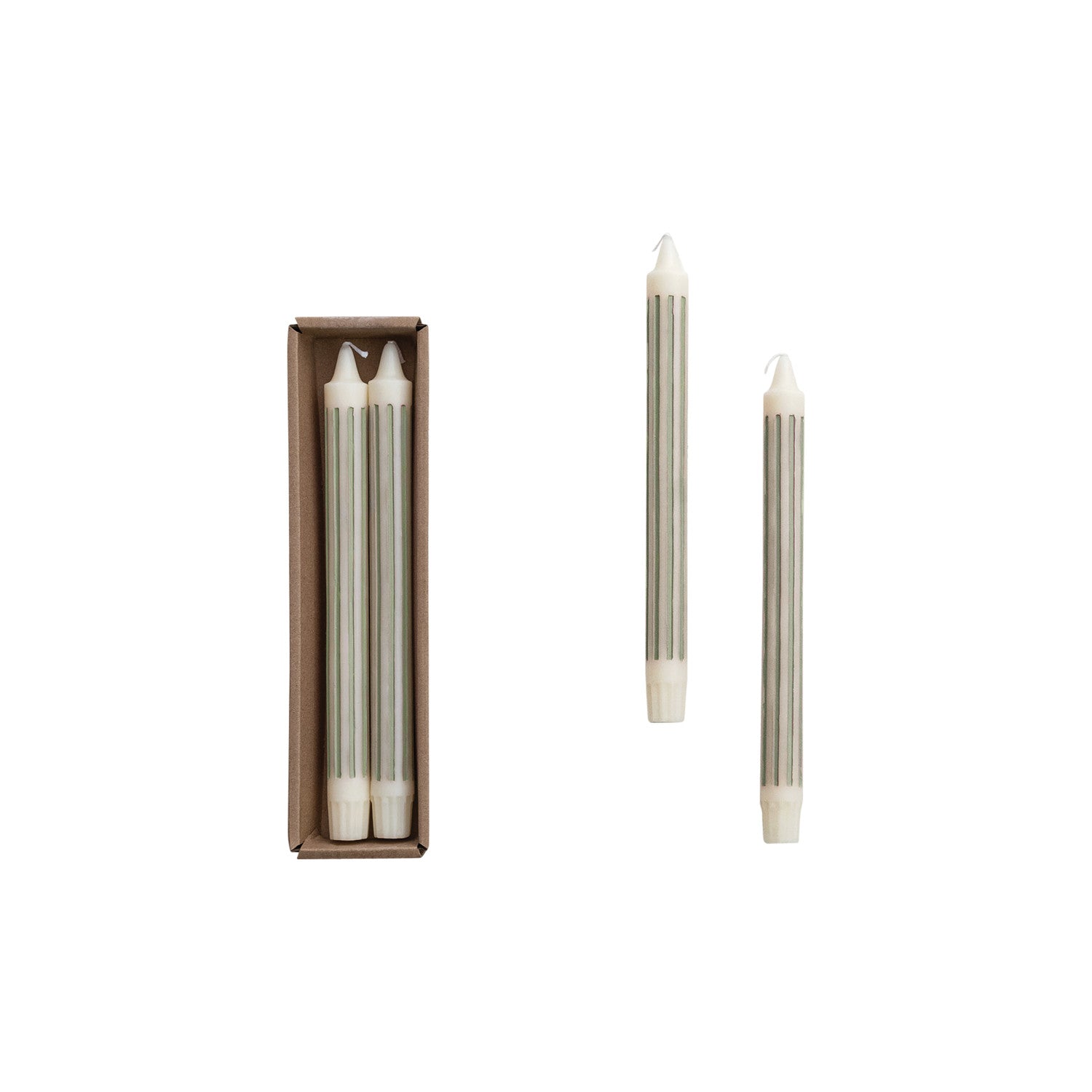 Unscented Striped Taper Candles in Box, Grey, Set of 2