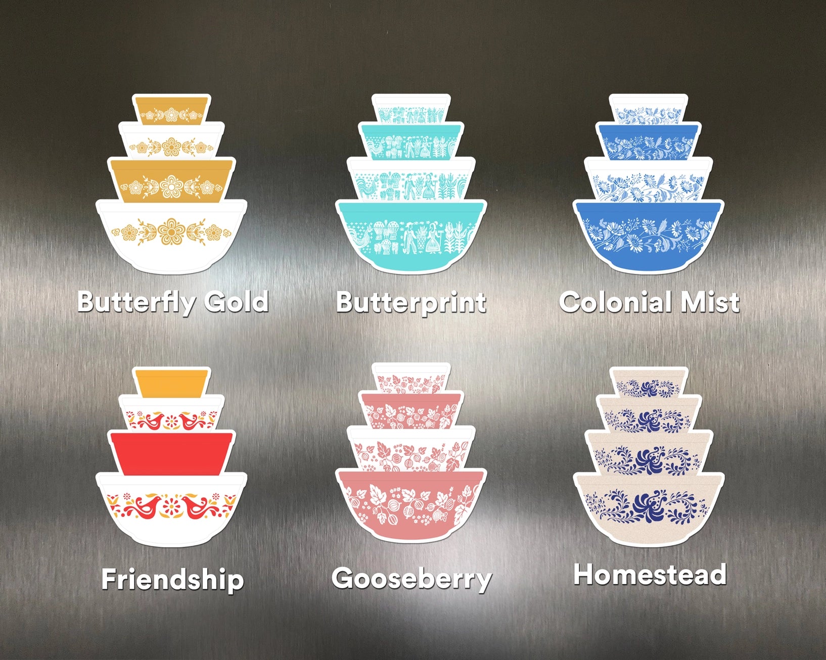 Pyrex-Inspired Bowl Stack Magnet – Colonial Mist - Retro Fridge Decor