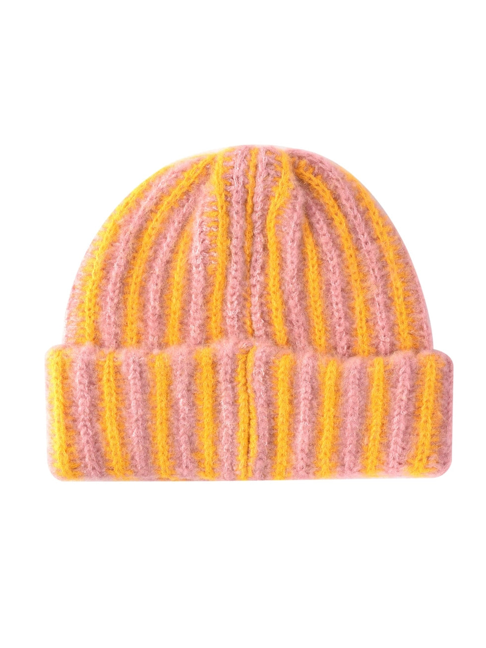 Haila - Color-Block Striped Cuffed Knitted Beanie Mauve