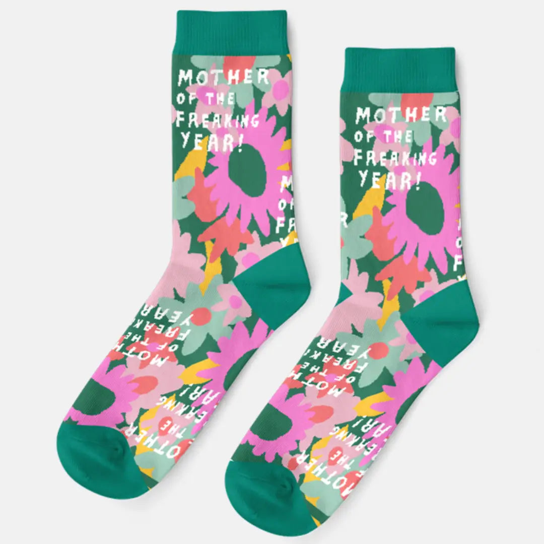 Mother of the Freakin' Year Flower Mama Socks