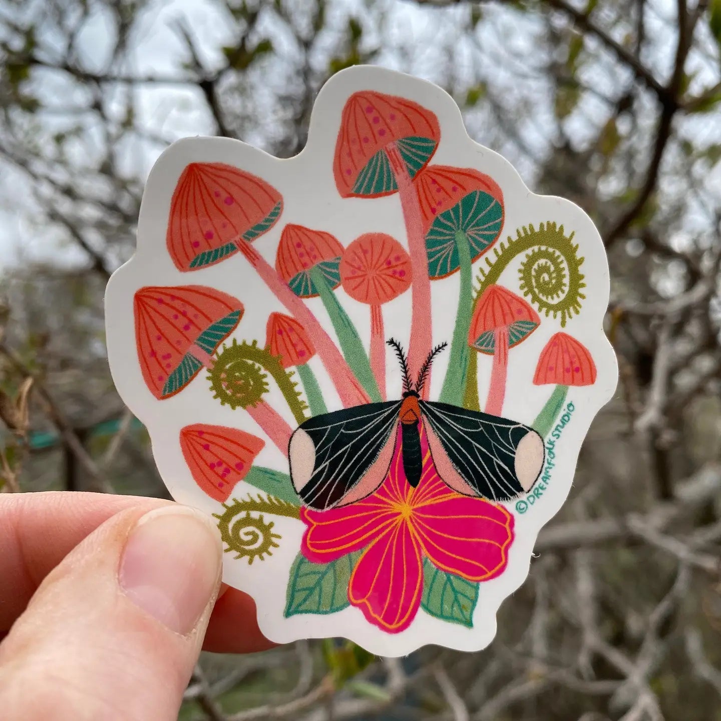 Mushrooms + Moth Sticker