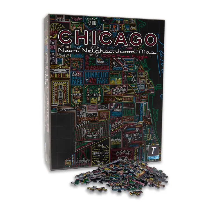 Neon Neighborhood Map of Chicago 1000 Piece Puzzle