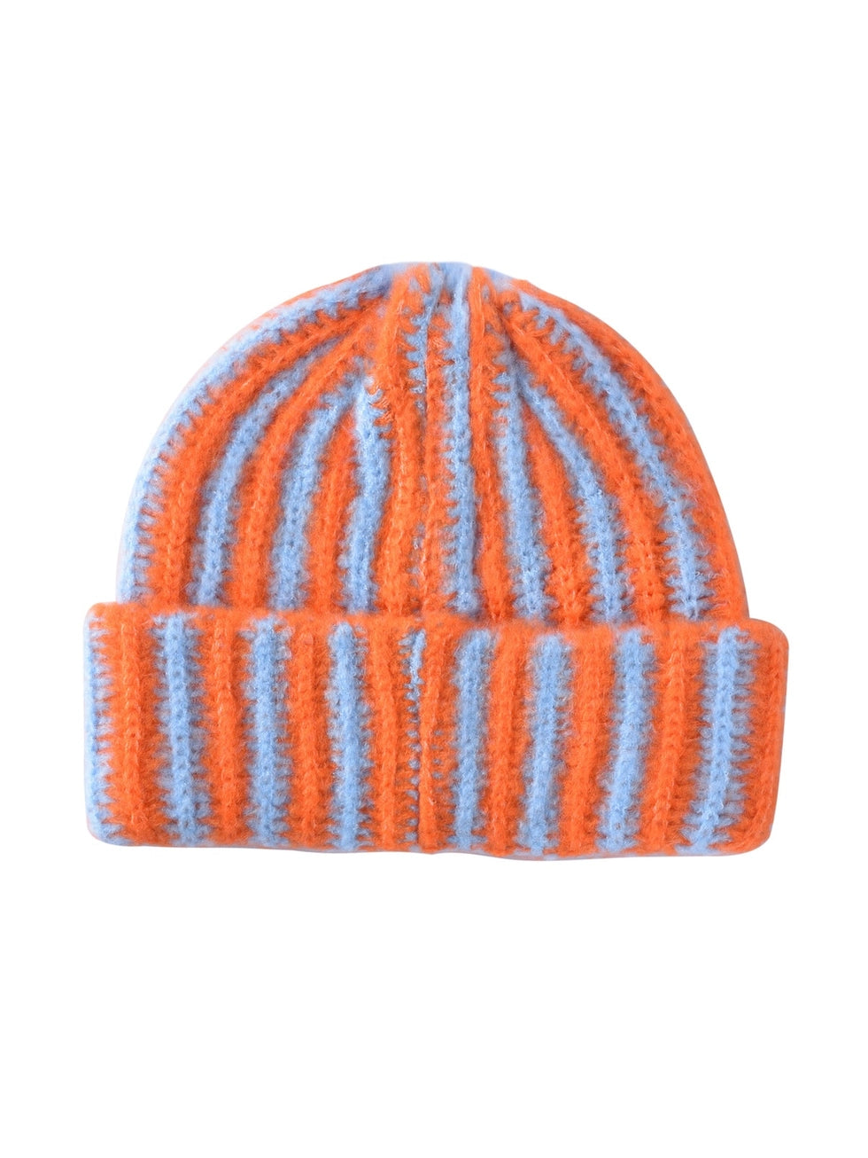 Haila - Color-Block Striped Cuffed Knitted Beanie Orange