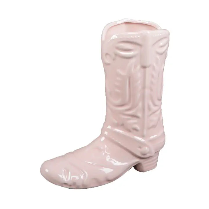 Ceramic Cow Girl Boot Vase Pink