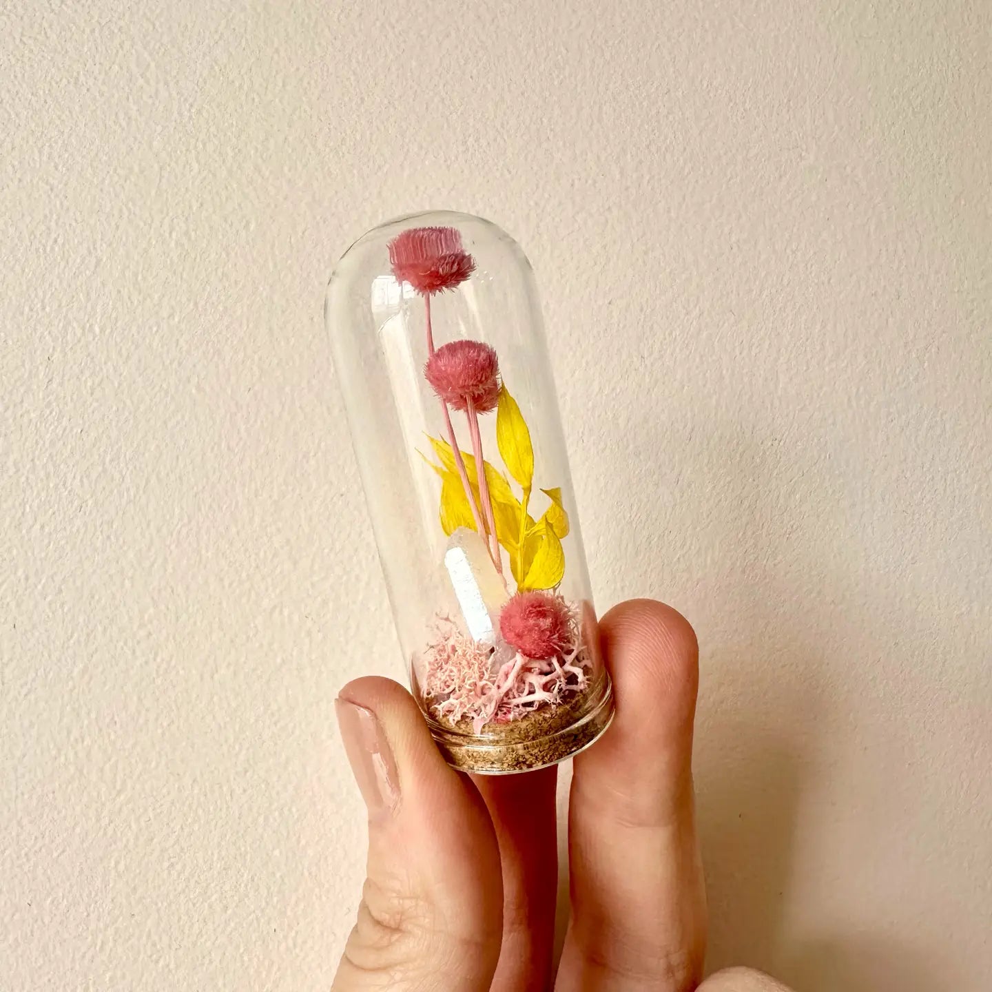 Pink Crystal Fairy Garden Mini Glass Cloche Terrarium 2.75" Cloche