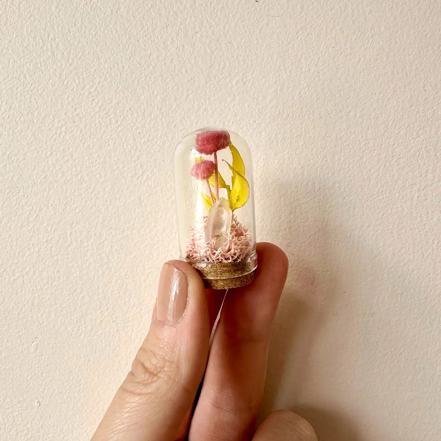 Pink Crystal Fairy Garden Mini Glass Cloche Terrarium 1.75" Cloche