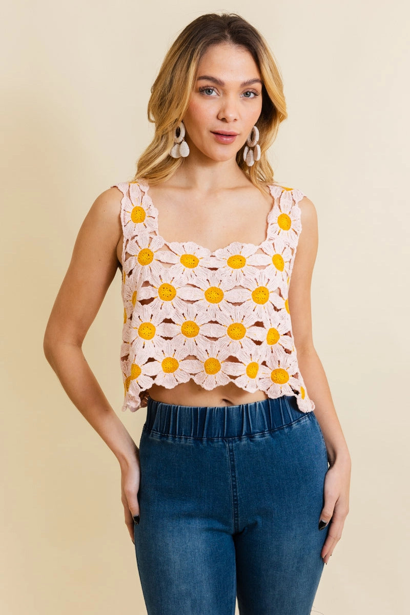Cute Daisy Crochet Crop Top - Pink